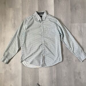 J CREW MENS SHIRT FLORAL WHITE BLUE BUTTON DOWN LONG SLEEVE LARGE